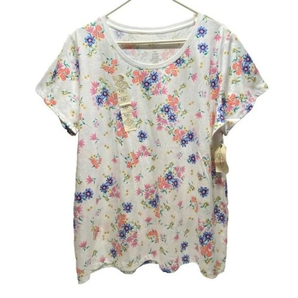 St. John's Bay Essential Tee Women's XXL White Floral Short Sleeve T-Shirt NWT - Picture 1 of 7